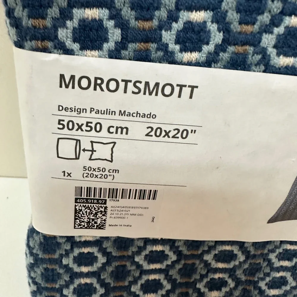 IKEA Morotsmott Cushion Cover 20x20 Blue Geometric Paulin Machado 405.918.97 NEW